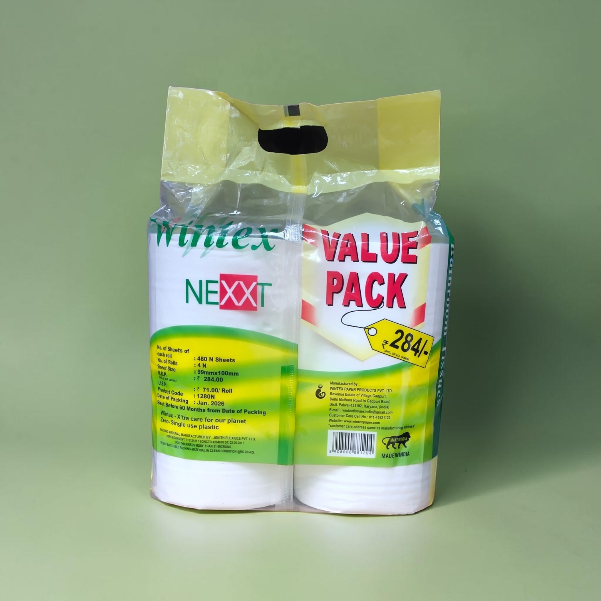 Wintex Nexxt 2 Ply Toilet Roll Plain Paper (Pack Of 4)