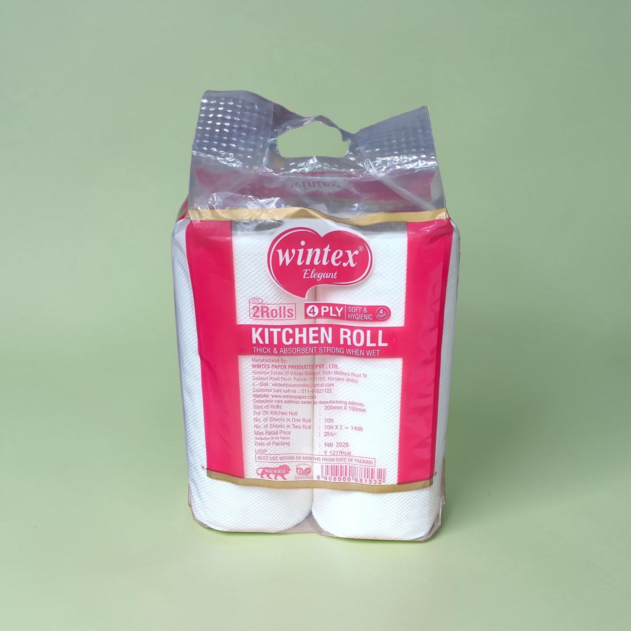 Wintex ELEGANT 4 Ply Kitchen Paper Rolls(2 packs of 2 Rolls, Total 4 Rolls)