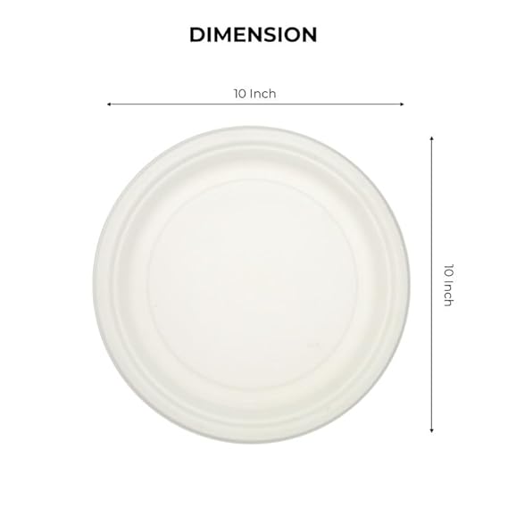 Ecolates Natural Disposable & Compostable 100% Eco-Friendly 10 Inch" Round Party Plate made from Sugarcane Bagasse Pulp(Pack Of 25 Plates)