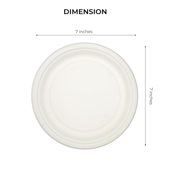 Ecolates Natural Disposable & Compostable 100% Eco-Friendly 07 Inch" Round Party Plate made from Sugarcane Bagasse Pulp(Pack Of 25 Plates)