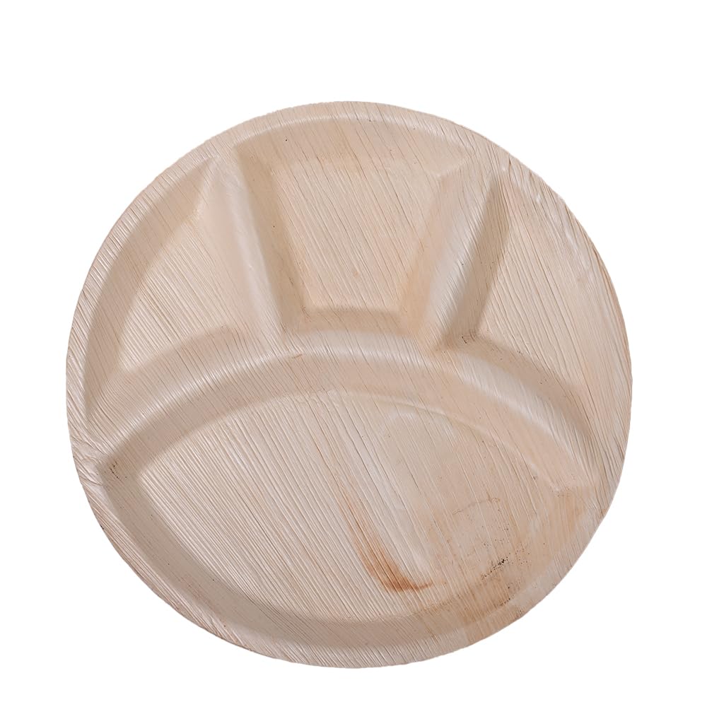 Areca Leaf Natural Disposable & Compostable 100% Eco-Friendly 12 Inch" 4 Compartment Round Party Plate (Pack Of 10 Plates)