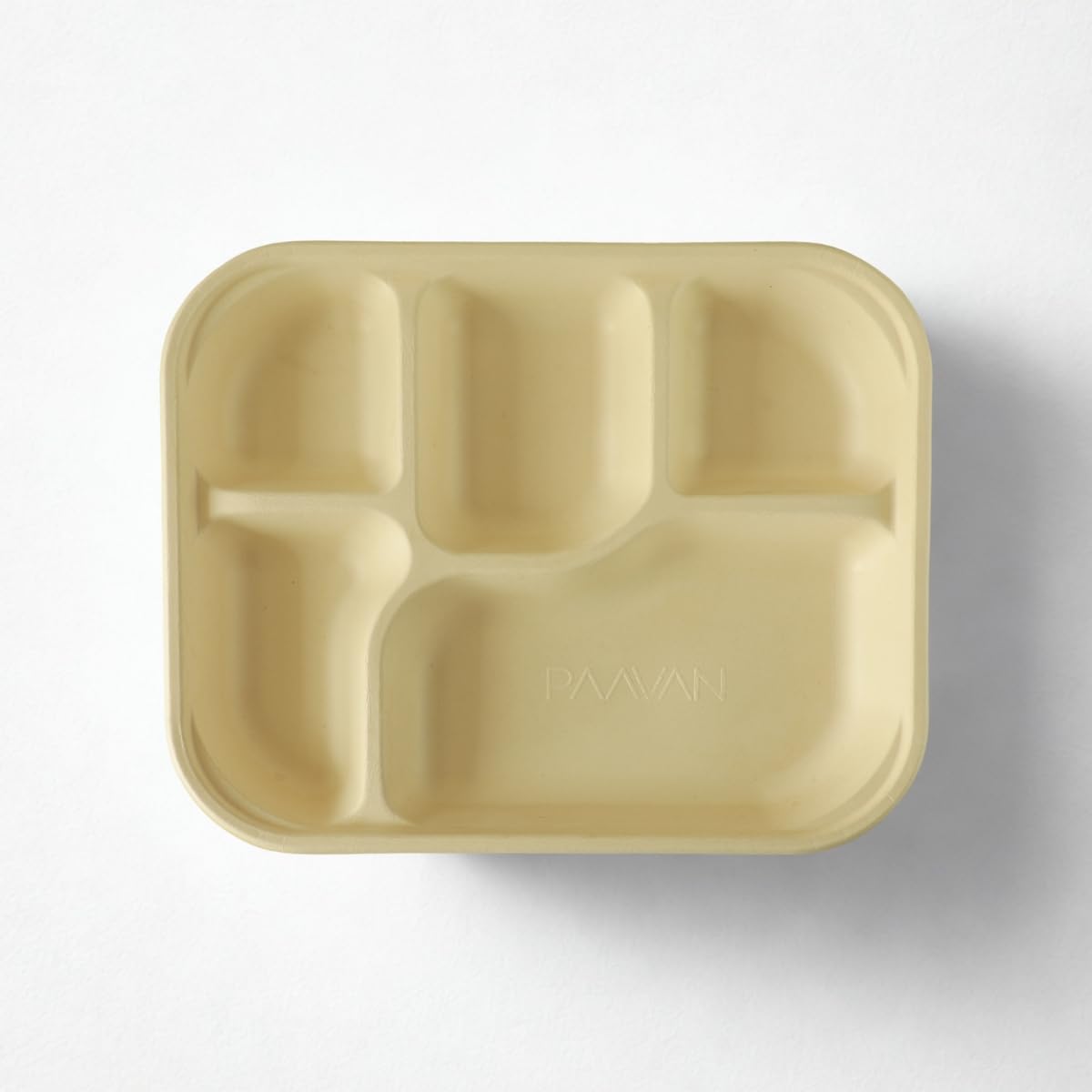 Pack of 25, Biodegradable Rectangular 5-Compartment Plates | Leakproof, Certified Compostable, Microwave Safe | Premium Disposable Dinner Plates